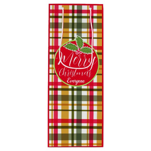 クリスマスカラーズプレイド ワインギフトバッグ (正面)