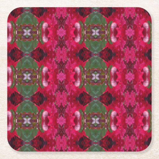 クリスマスカラーズ万華鏡のように千変万化するパターン スクエアペーパーコースター (正面)