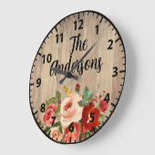 クリスマスカラーバラとポピー赤と緑 ラージ壁時計 (傾斜)