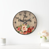 クリスマスカラーバラとポピー赤と緑 ラージ壁時計 (ホーム)