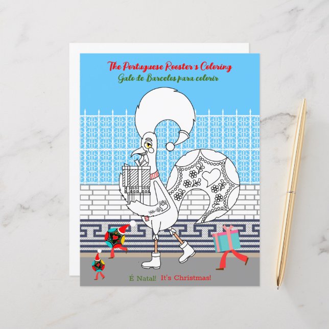 クリスマスカラーリングポルトガル子供への鶏 (正面/裏面インサイチュ)