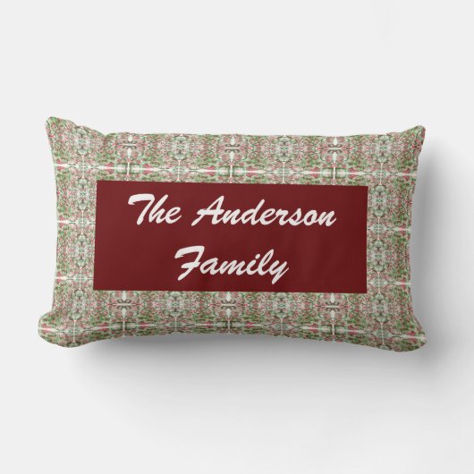 クリスマスカラーレッドグリーン抽象芸術パターンファミリー ランバークッション (正面)