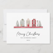 クリスマスカラー伝統的のかわいい家 シーズンカード (正面)