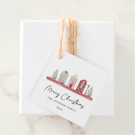 クリスマスカラー伝統的のかわいい家 フェイバータグ (インサイチュ)