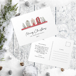 クリスマスカラー伝統的のかわいい家 ポストカード