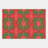 クリスマスカラー赤い緑の金ゴールドダマスクシームレス ラッピングペーパーシート (正面2)