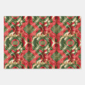 クリスマスカラー赤い緑の金ゴールドダマスクシームレス ラッピングペーパーシート (正面)