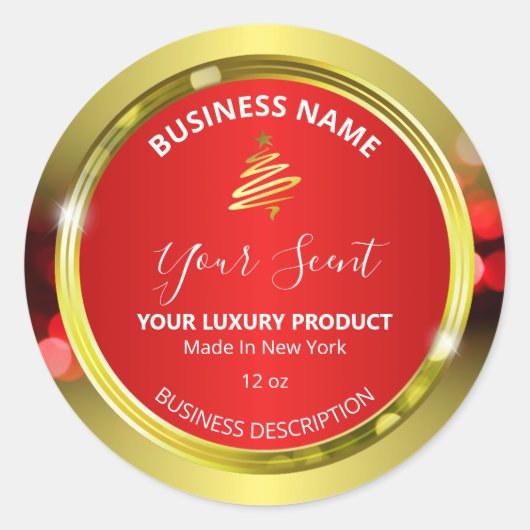 クリスマスカラー赤および金ゴールド製品ラベル ラウンドシール (正面)