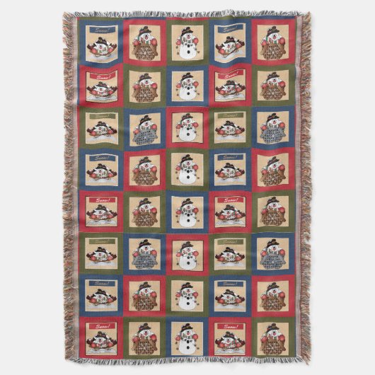 クリスマスカラー雪だるまの正方形 スローブランケット (正面縦)
