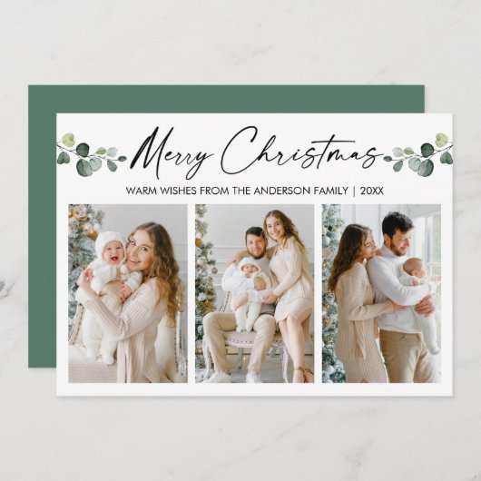 クリスマスカリグラフィインクウォーターカラーユーカリ シーズンカード (正面/裏面)