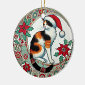 クリスマスカリコキャットサンタ セラミックオーナメント (左)