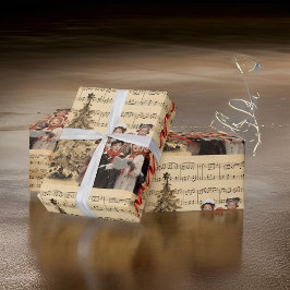 クリスマスカロラーズミュージックレッドリボン ラッピングペーパー