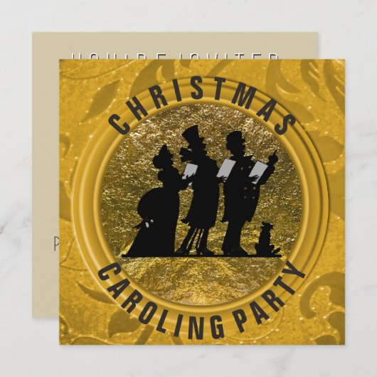 クリスマスカロリングエレガントブラック金ゴールド 招待状 (正面/裏面)