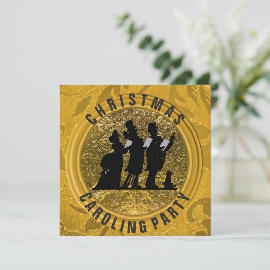 クリスマスカロリングエレガントブラック金ゴールド 招待状 (スタンド正面)