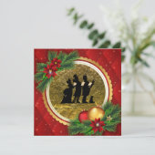 クリスマスカロリングパーティーレッド金ゴールドテーマ 招待状 (スタンド正面)