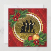 クリスマスカロリングパーティーレッド金ゴールドテーマ 招待状 (正面)