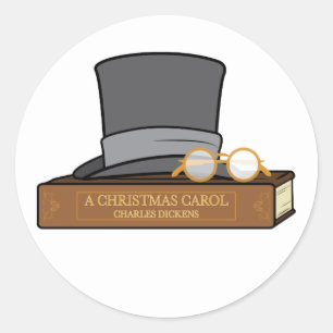 クリスマスカロルと英語のトップハット ラウンドシール