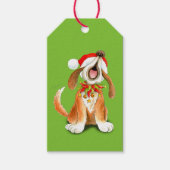 クリスマスカロル歌う犬の緑のギフトラベル ギフトタグ (正面)