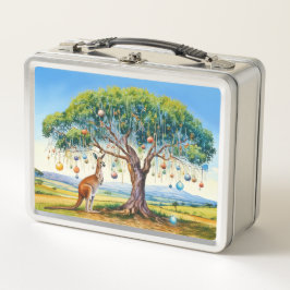 クリスマスカンガルーの下のグムツリーカラフルバウリー メタルランチボックス