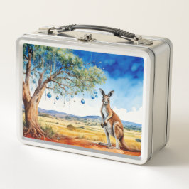 クリスマスカンガルーの下のグムツリーカラフルバウリー メタルランチボックス