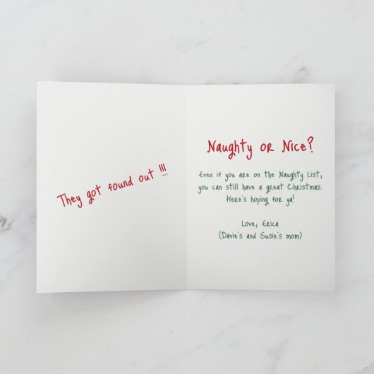 クリスマスカーいけなドのリストの子供 シーズンカード (内部)