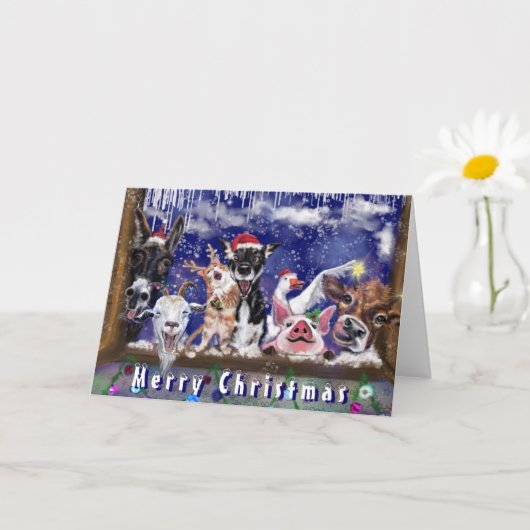 クリスマスカーおもしろいド動物パーティーハッピーファーム カード (小さな植物)