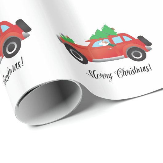 クリスマスカーに赤シベリアのハスキー ラッピングペーパー (ロールコーナー)