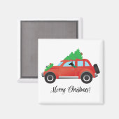 クリスマスカーを運転するネズミのテリア犬 マグネット (正面/裏面)