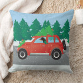 クリスマスカーを運転するブラックとタンのコンハウンド クッション (ブランケット)