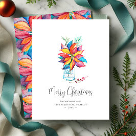 クリスマスカーカラフルド水彩ポインセチア シーズンカード