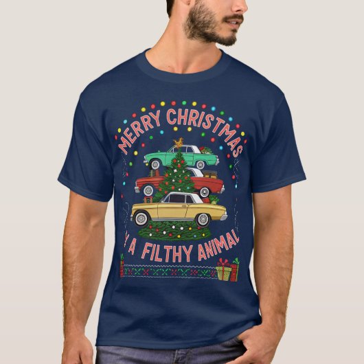 クリスマスカーグラフィックフェスティバルホリデーTシャツ Tシャツ (正面)