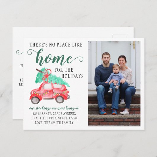 クリスマスカーツリー新しいホームフォトホリデームービング 案内ポストカード (正面/裏面)
