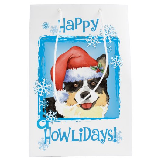 クリスマスカーディガンウェルシュコーギー ミディアムペーパーバッグ (正面)