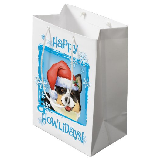 クリスマスカーディガンウェルシュコーギー ミディアムペーパーバッグ (正面アングル)