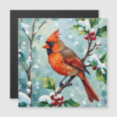 クリスマスカーディナルがホーリーの枝に止まって (正面/裏面)