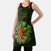 クリスマスカーディナルとグリーンリースのホリデー エプロン (インサイチュ)
