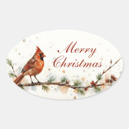 クリスマスカーディナルオーバルステッカー 楕円形シール (正面)