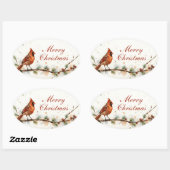 クリスマスカーディナルオーバルステッカー 楕円形シール (シート)