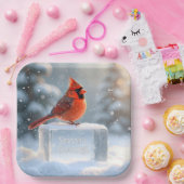 クリスマスカーディナル　季節のご挨拶 ペーパープレート (パーティー)