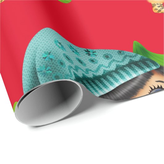 クリスマスカートゥーンガールと木のラッピング紙 ラッピングペーパー (ロールコーナー)