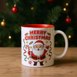 クリスマスカートーンサンタキャンディリボン ツートーンマグカップ