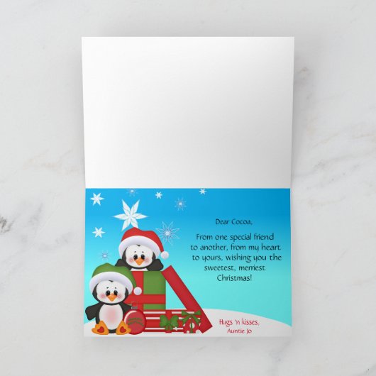 クリスマスカードかわいいおもしろいペンギンのプレゼント シーズンカード (内部)