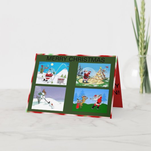 クリスマスカードでゴルフをしているサンタおよび友人 シーズンカード (正面)