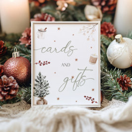 クリスマスカードとギフトテーブルのサイン ポスター