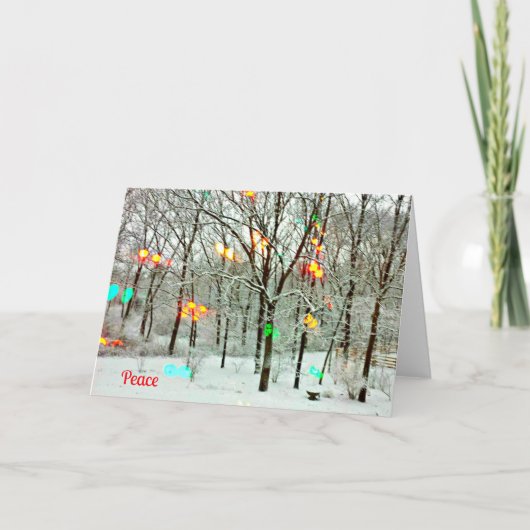 クリスマスカードとクリスマスライトの平和 シーズンカード (正面)