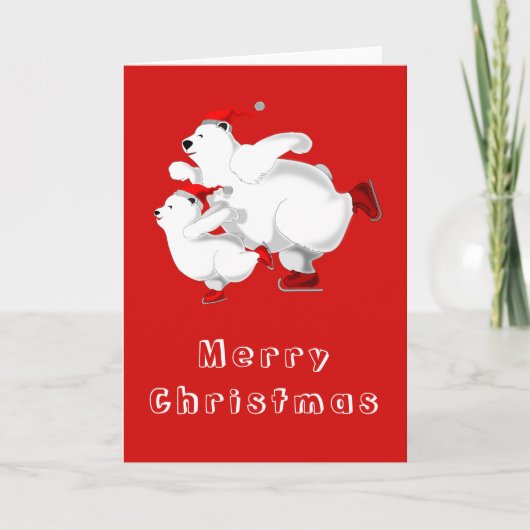 クリスマスカードとスケートで滑るベアーズ家族 カード (正面)