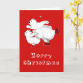 クリスマスカードとスケートで滑るベアーズ家族 カード (黄色い花)