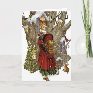 クリスマスカードと友情の詩、女の子&動物 シーズンカード