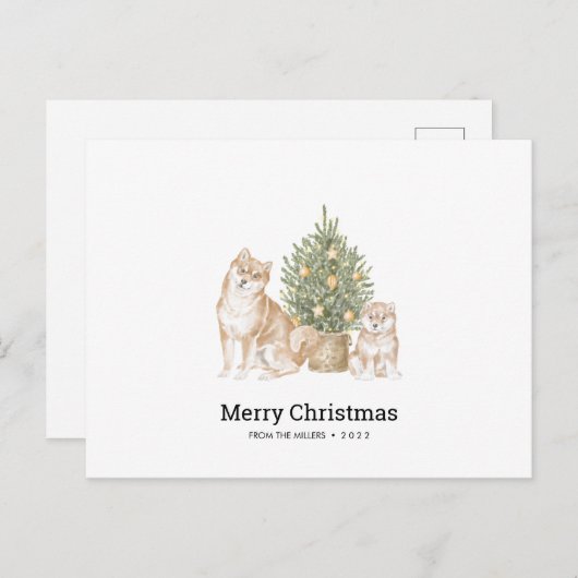 クリスマスカードと柴犬ドッグファミリー ポストカード (正面/裏面)