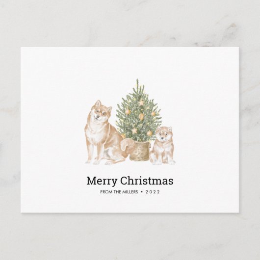 クリスマスカードと柴犬ドッグファミリー ポストカード (正面)